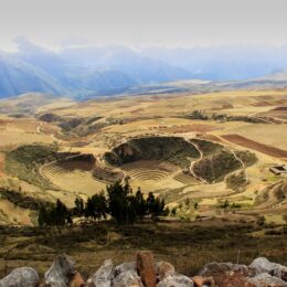 A view of the archaeological site in camp Moray, Peru