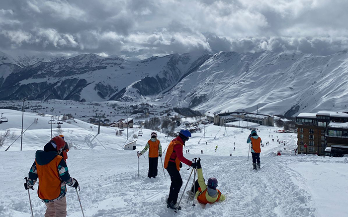 Students enjoying the snow in the mountains in Georgia