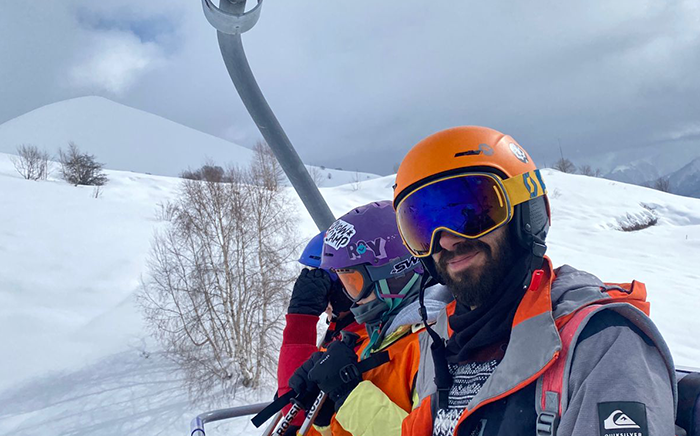 Picture of teacher and student on the chairlift in Georgia