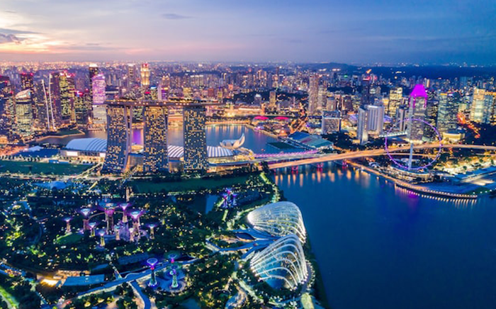 A night time skyline photo of singapore